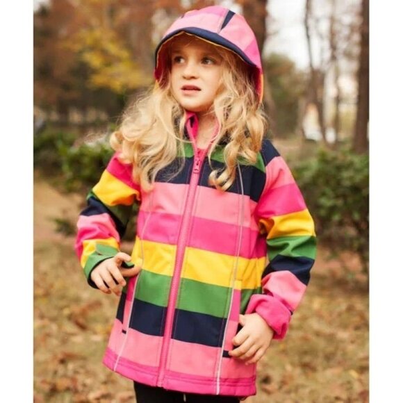 M2C Girls Hooded Fleece Lined Striped Windproof Softshell Jacket 2T - Picture 12 of 12